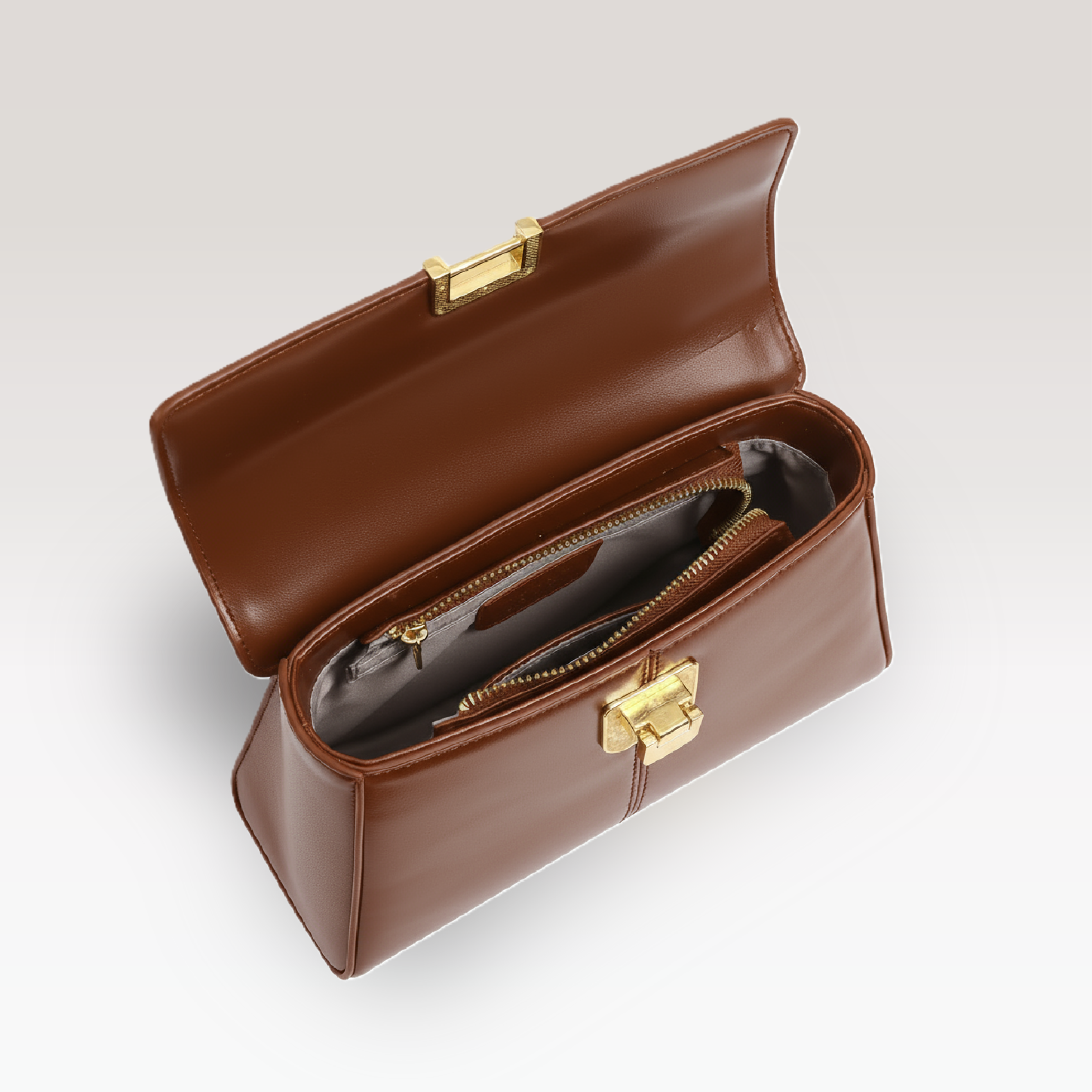 ARCANGELLIS_Aurielle_vegan_leather_crossbody_bag_in_Chocolate_with_gold_clasp_-_Top_View
