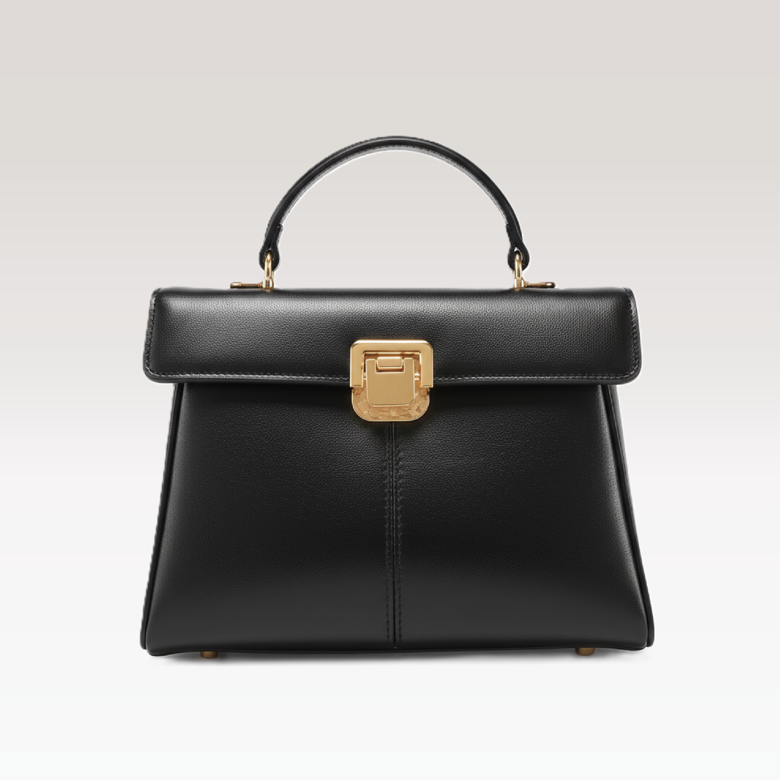 ARCANGELLIS_Aurielle_vegan_leather_crossbody_bag_in_Noir_with_gold_clasp_-_Front_View