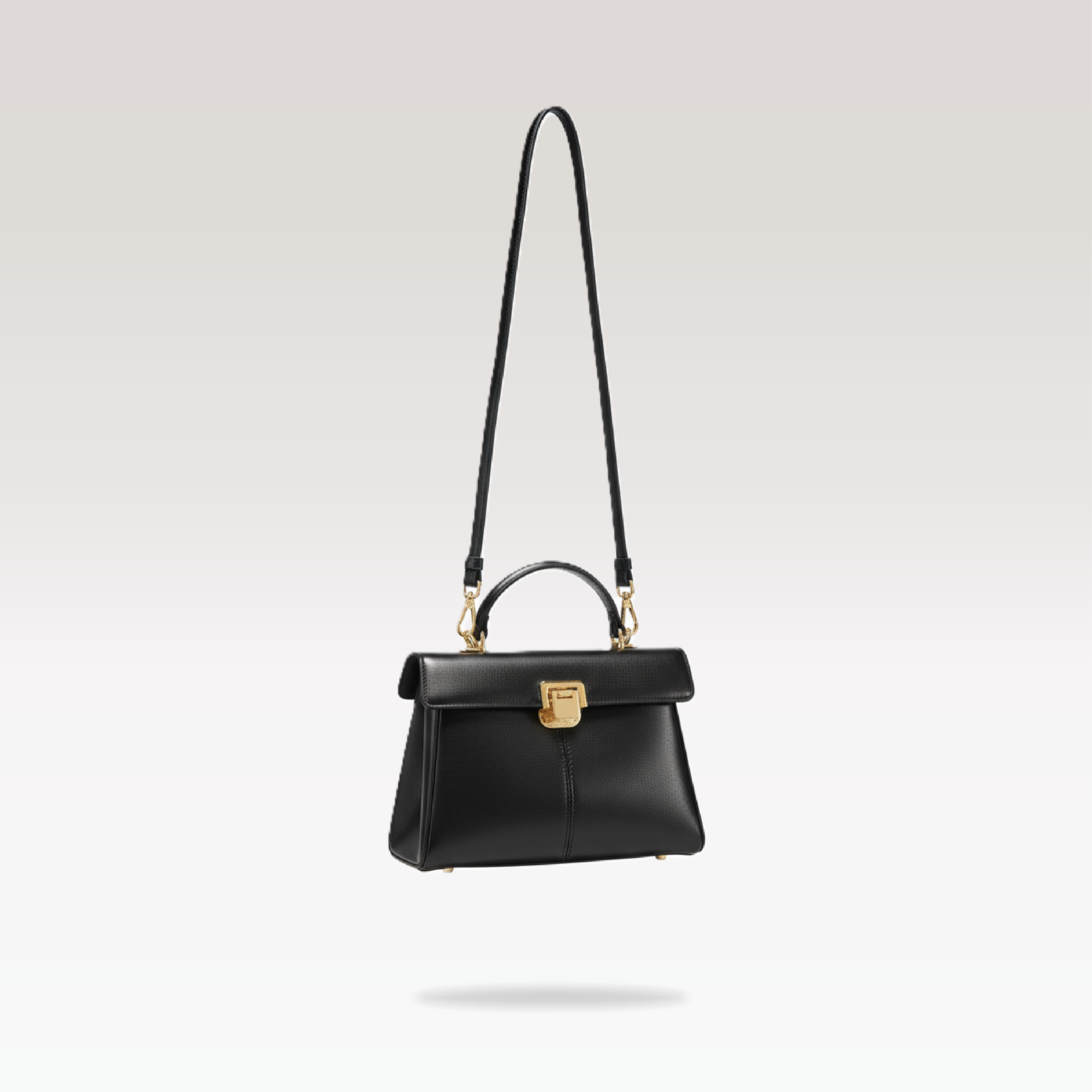 ARCANGELLIS_Aurielle_vegan_leather_crossbody_bag_in_Noir_with_gold_clasp_-_Hanging_View