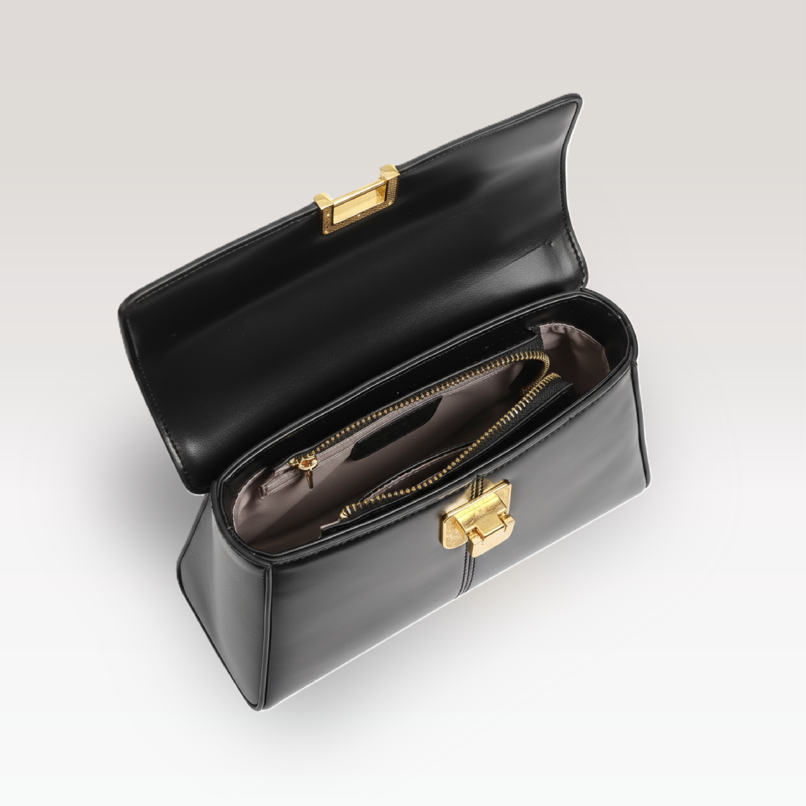 ARCANGELLIS_Aurielle_vegan_leather_crossbody_bag_in_Noir_with_gold_clasp_-_Top_View