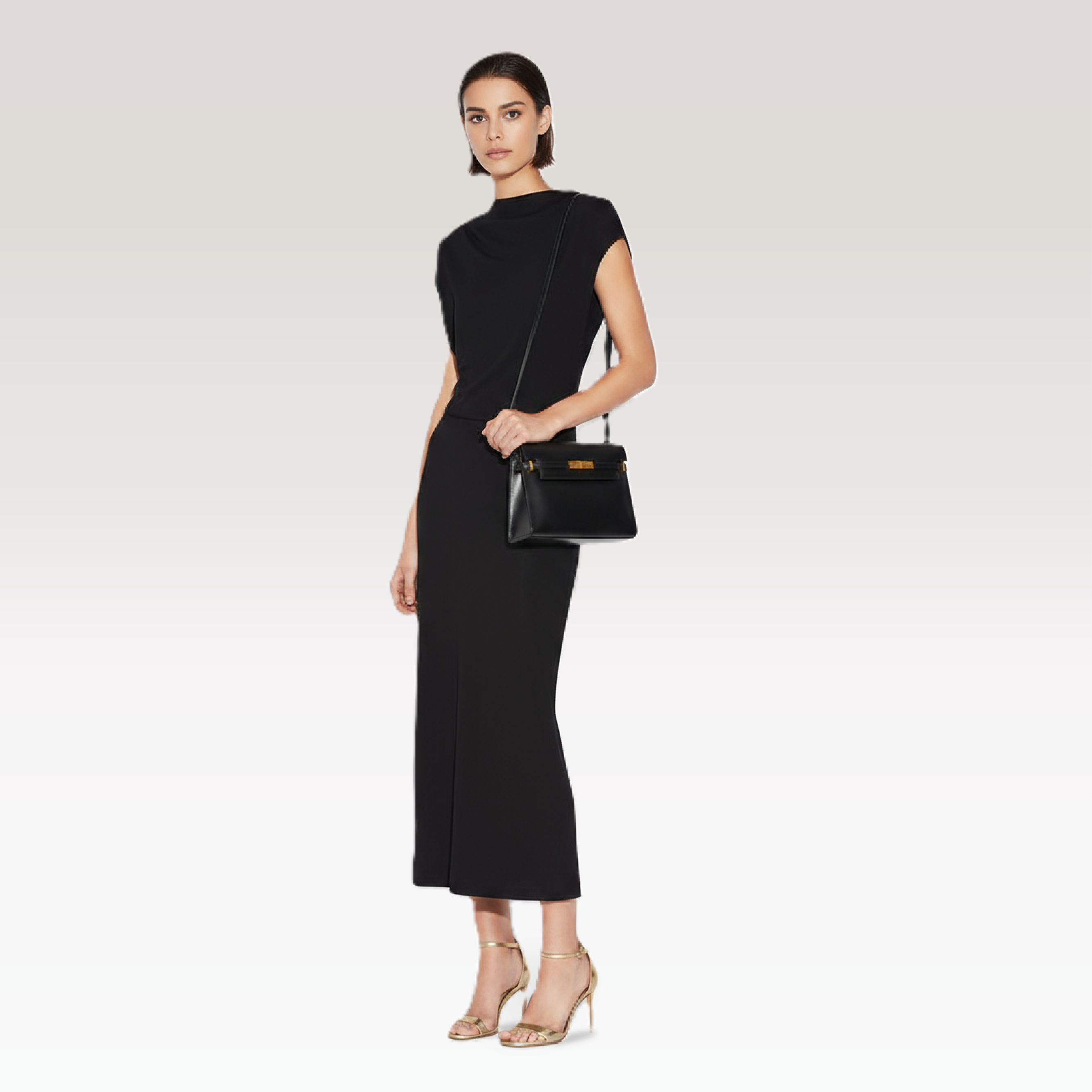ARCANGELLIS_Seraphielle_calfskin_bag_in_Black_Gold_-_Model_View