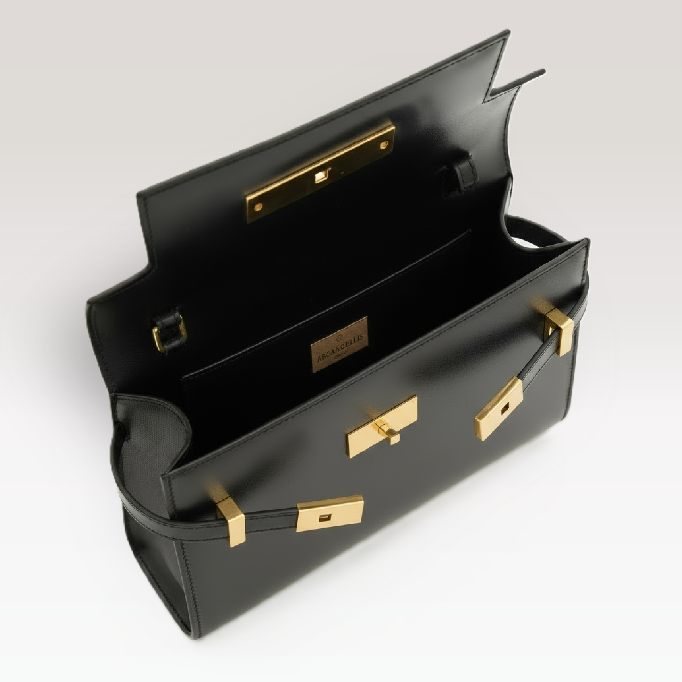 ARCANGELLIS_Seraphielle_calfskin_bag_in_Black_Gold_-_Top_View